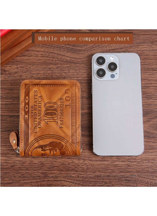Men's Hot Embossed USD Short Wallet Fashion Retro Multifunctional Wallet Zipper Buckle Card Holder