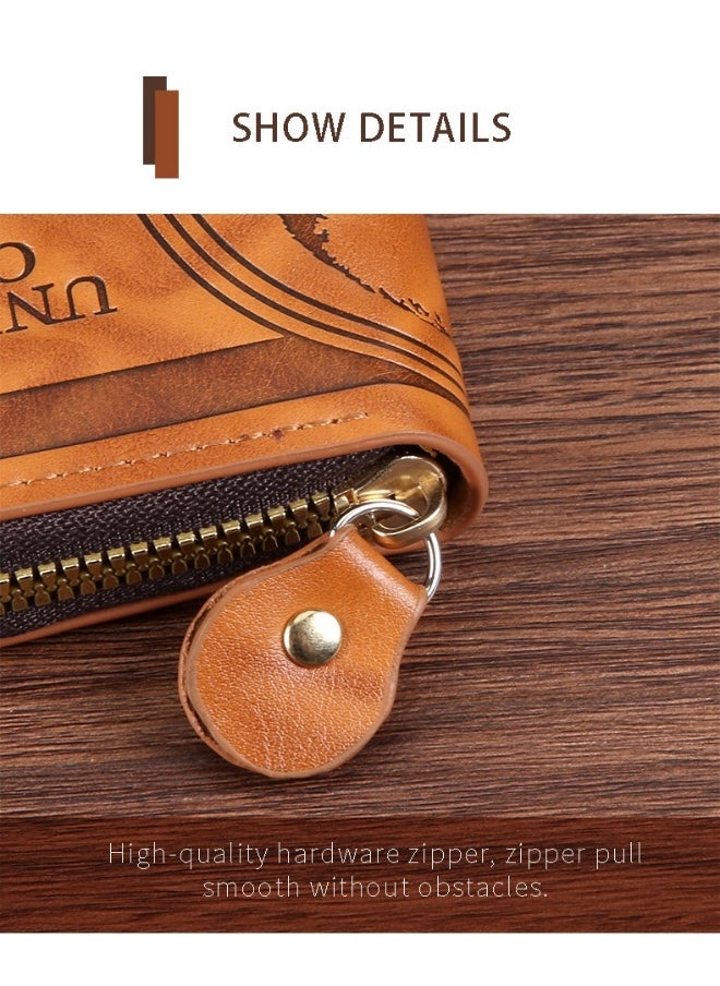 Men's Hot Embossed USD Short Wallet Fashion Retro Multifunctional Wallet Zipper Buckle Card Holder
