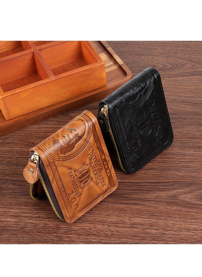 Men's Hot Embossed USD Short Wallet Fashion Retro Multifunctional Wallet Zipper Buckle Card Holder