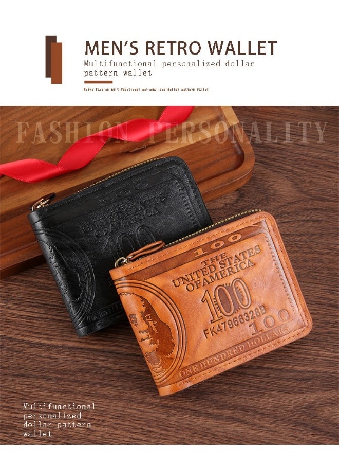 Men's Hot Embossed USD Short Wallet Fashion Retro Multifunctional Wallet Zipper Buckle Card Holder