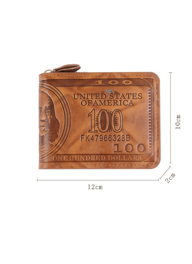 Men's Hot Embossed USD Short Wallet Fashion Retro Multifunctional Wallet Zipper Buckle Card Holder