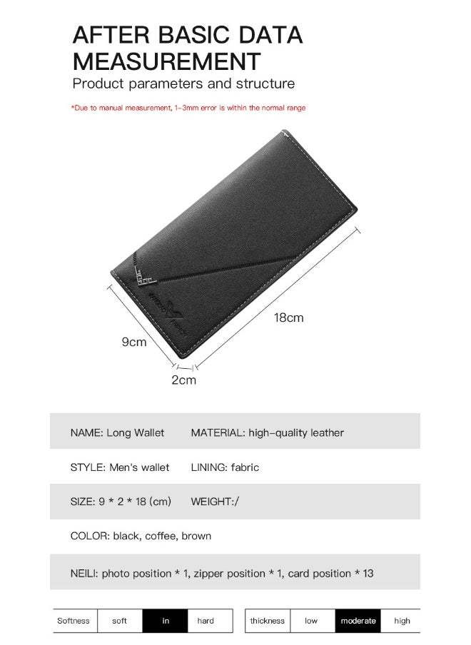 New Men's Fashion Long Wallet Soft Leather Wallet Holding Bag Large Capacity Business Bag Multi-card Card Holder