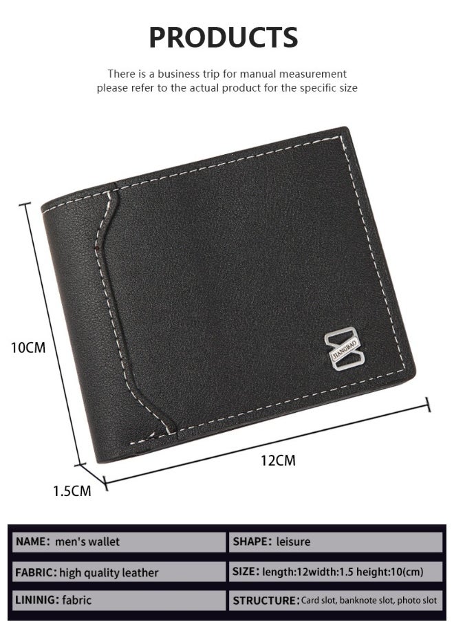 Men's Short Wallet Fashion Multi-card Split-leather Youth Student Money Clip Horizontal Money Clip Card Holder