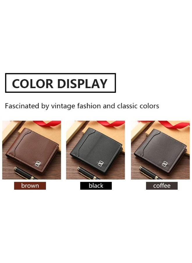 Men's Short Wallet Fashion Multi-card Split-leather Youth Student Money Clip Horizontal Money Clip Card Holder