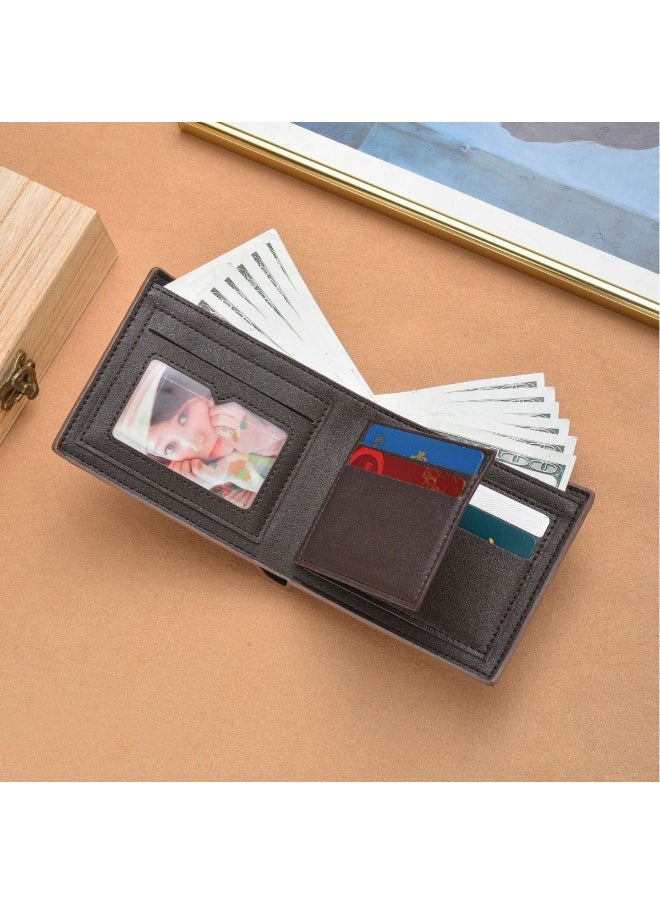 Men's Short Wallet Fashion Retro Multifunctional Wallet Zipper Buckle Card Holder