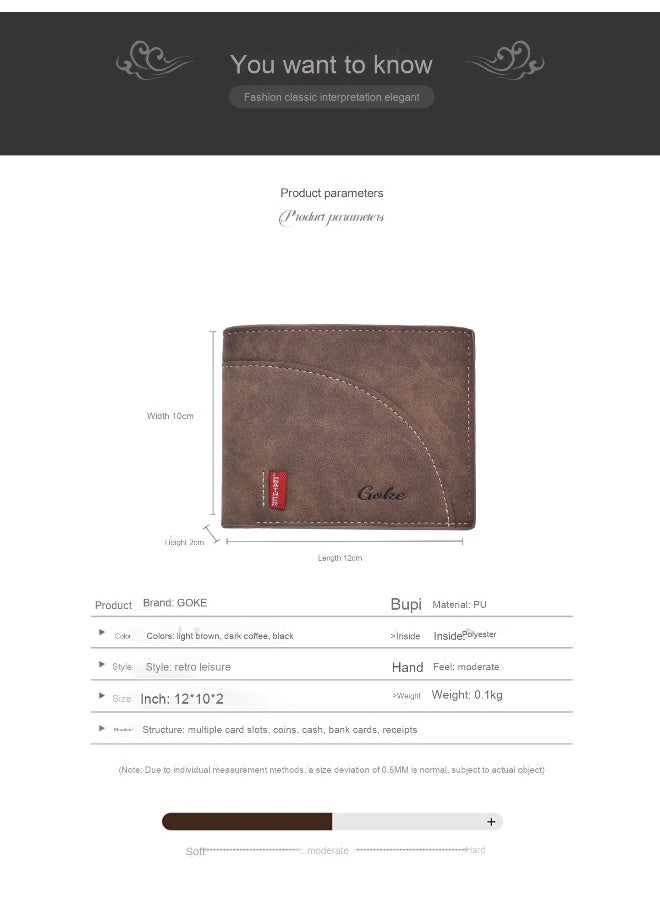 Men's Short Wallet Fashion Retro Multifunctional Wallet Zipper Buckle Card Holder