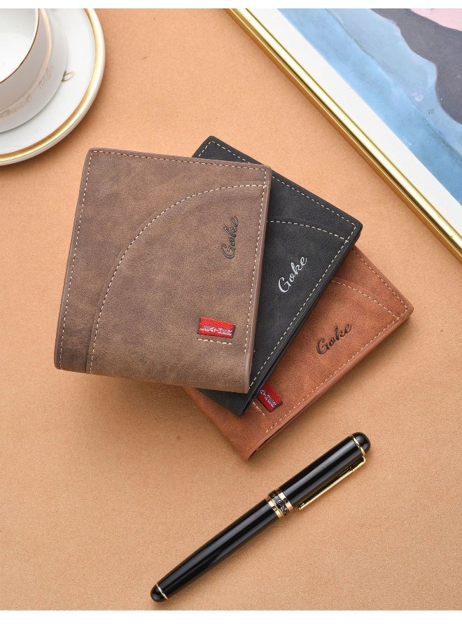 Men's Short Wallet Fashion Retro Multifunctional Wallet Zipper Buckle Card Holder