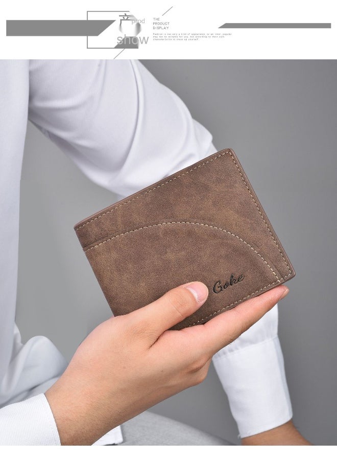 Men's Short Wallet Fashion Retro Multifunctional Wallet Zipper Buckle Card Holder