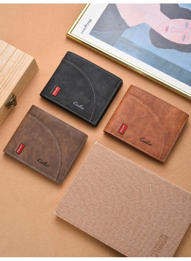 Men's Short Wallet Fashion Retro Multifunctional Wallet Zipper Buckle Card Holder