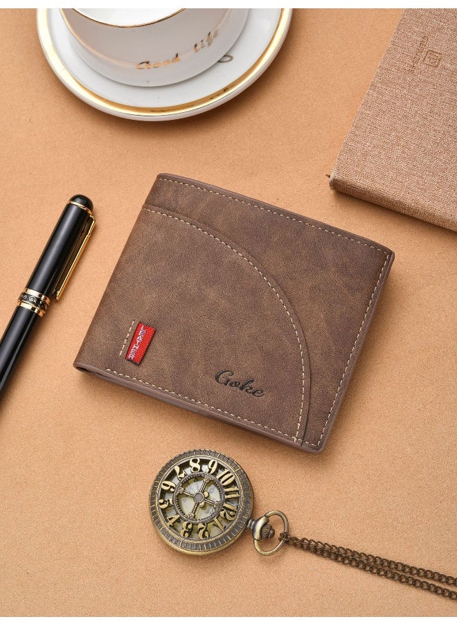 Men's Short Wallet Fashion Retro Multifunctional Wallet Zipper Buckle Card Holder
