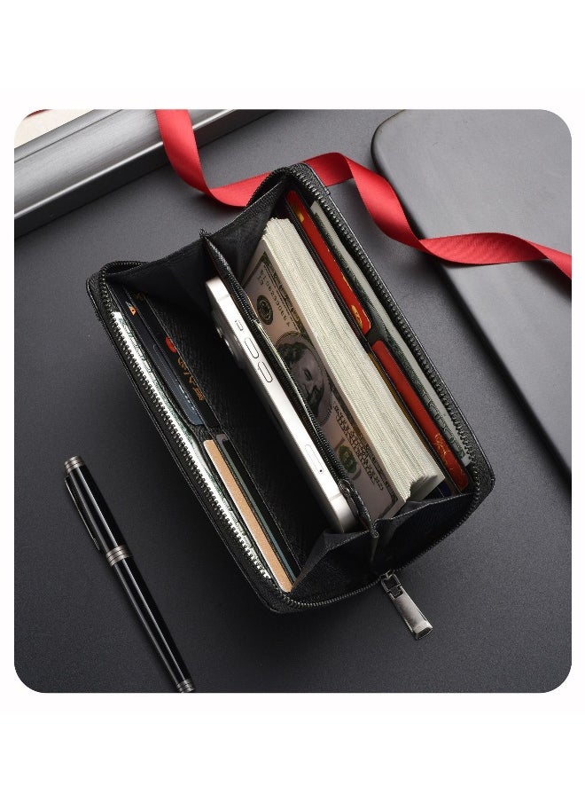 Men's Long Wallet Fashion Retro Multifunctional Wallet Zipper Buckle Card Holder
