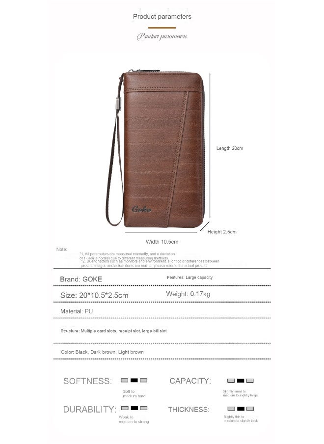 Men's Long Wallet Fashion Retro Multifunctional Wallet Zipper Buckle Card Holder