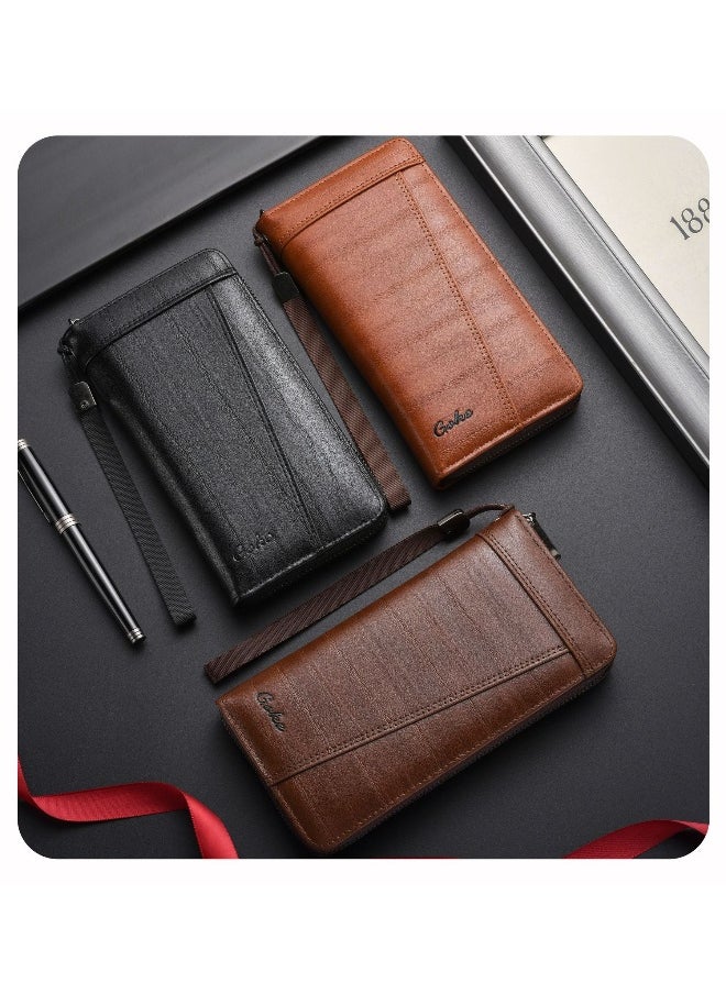 Men's Long Wallet Fashion Retro Multifunctional Wallet Zipper Buckle Card Holder