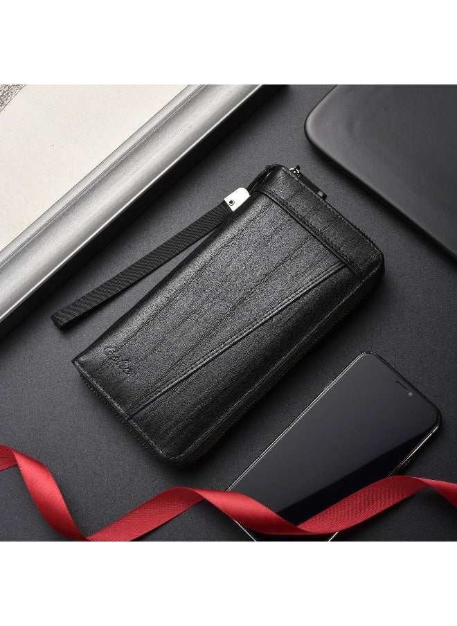 Men's Long Wallet Fashion Retro Multifunctional Wallet Zipper Buckle Card Holder