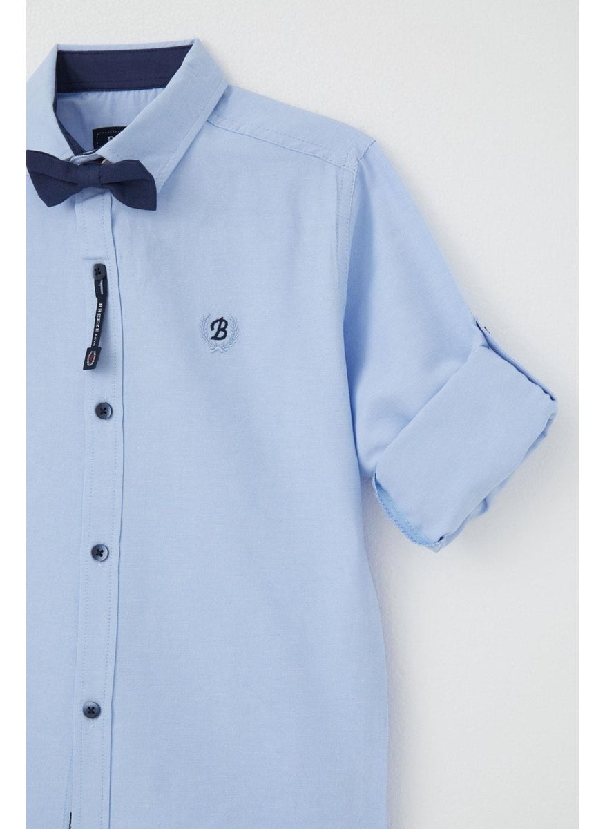 Boy's Shirt with Bow Tie, Age 8-12, Light Blue