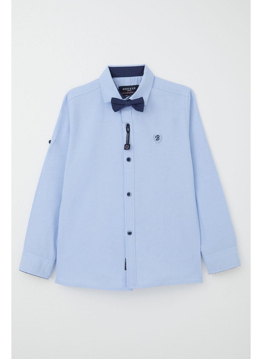 Boy's Shirt with Bow Tie, Age 8-12, Light Blue
