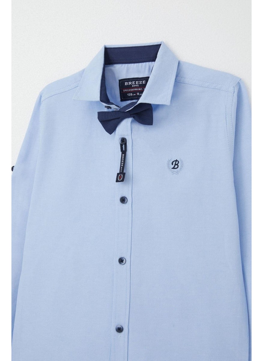 Boy's Shirt with Bow Tie, Age 8-12, Light Blue
