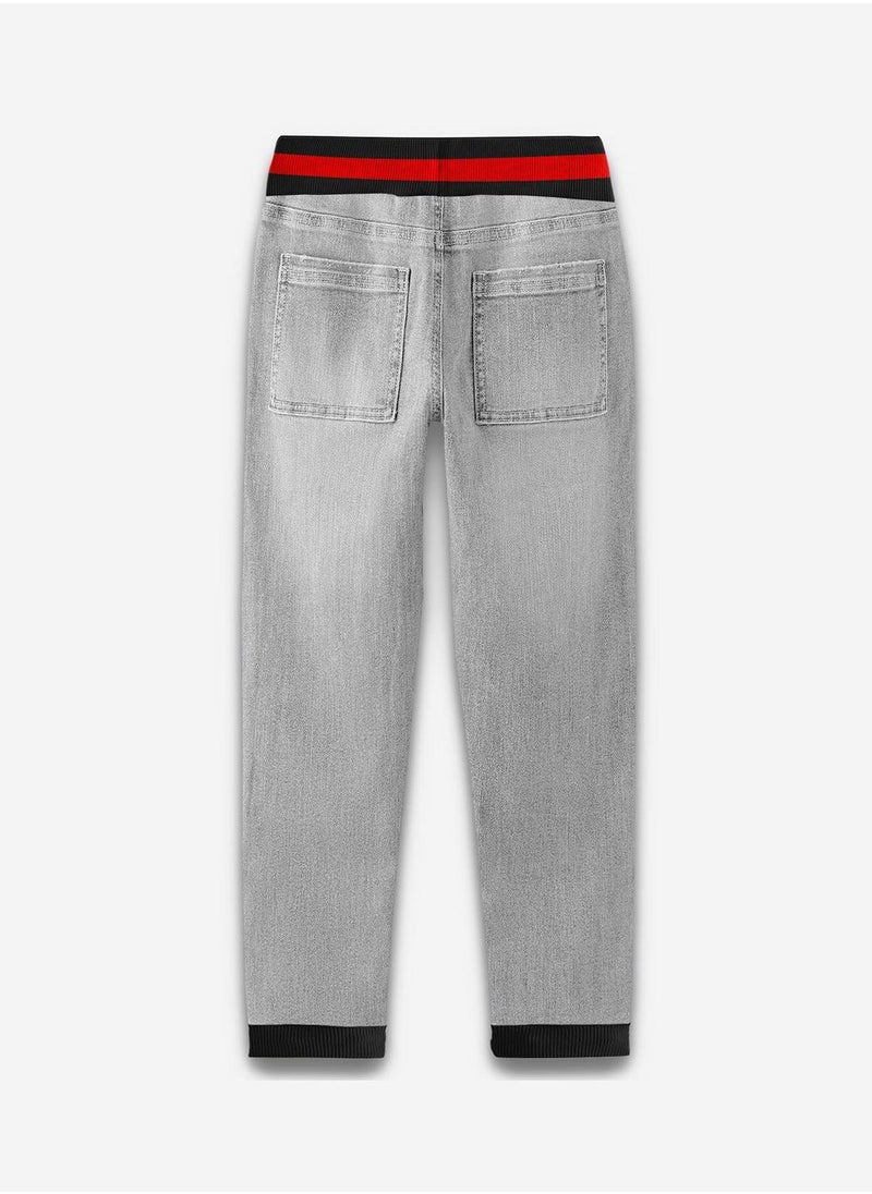 Regular Printed Grey Cotton Jeans For Boys Pull On 100 % Cotton