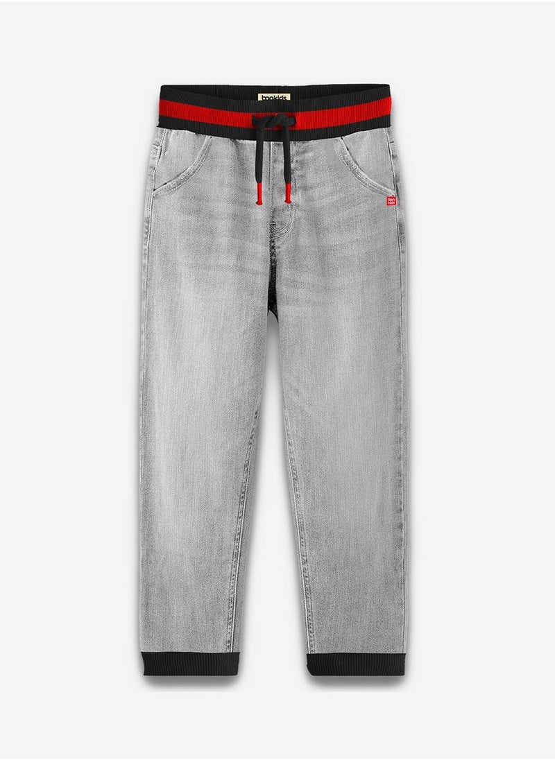 Regular Printed Grey Cotton Jeans For Boys Pull On 100 % Cotton
