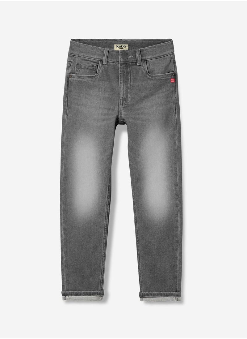Regular Printed Grey Cotton Jeans For Boys Pull On 100 % Cotton