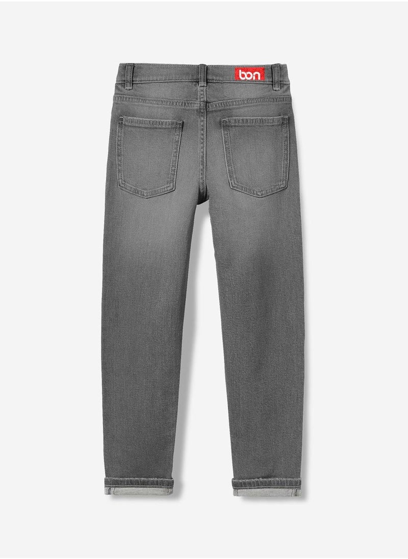 Regular Printed Grey Cotton Jeans For Boys Pull On 100 % Cotton