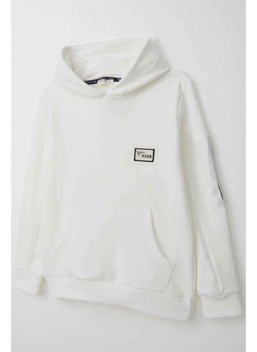 Boy's Sweatshirt with Emblem, Sleeve Pocket and Zipper, 9-14 Years, White