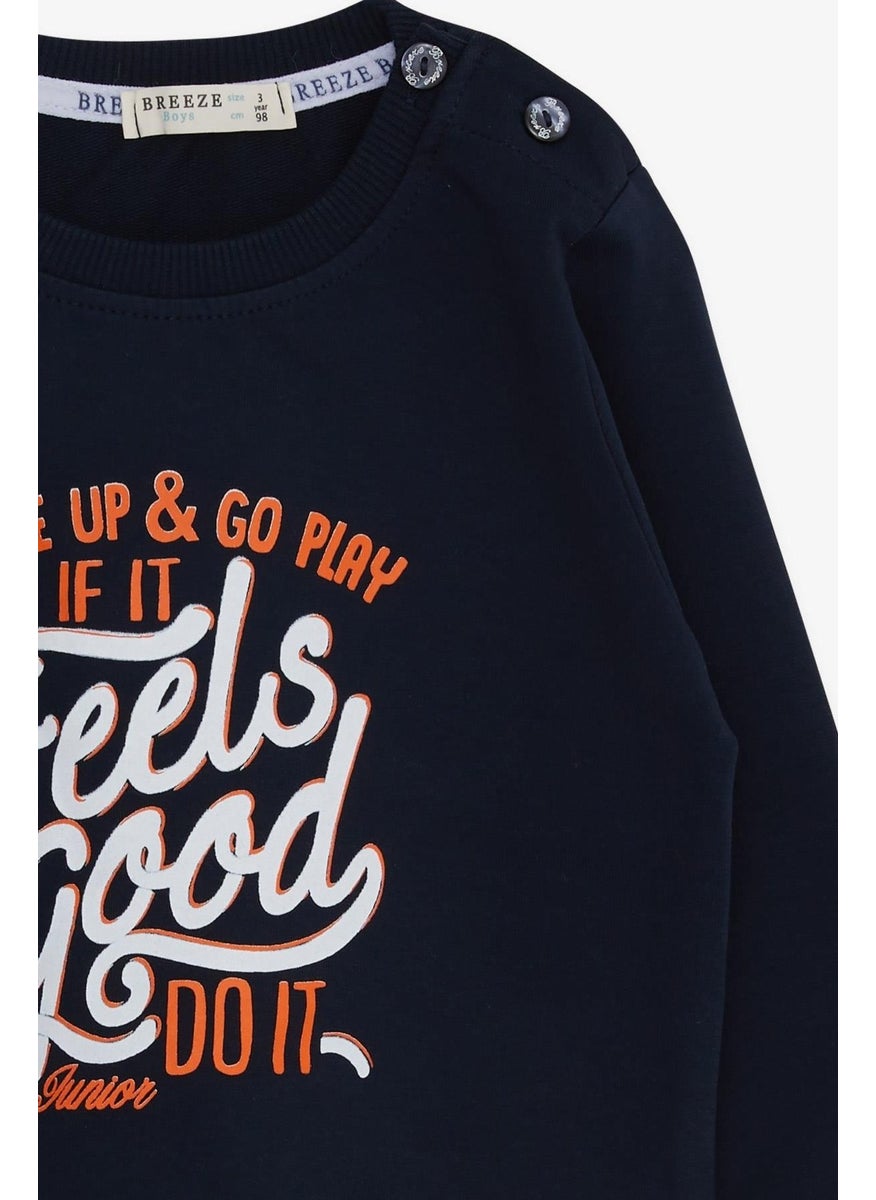 Boy's Sweatshirt with Text Printed, Age 2-6, Navy Blue