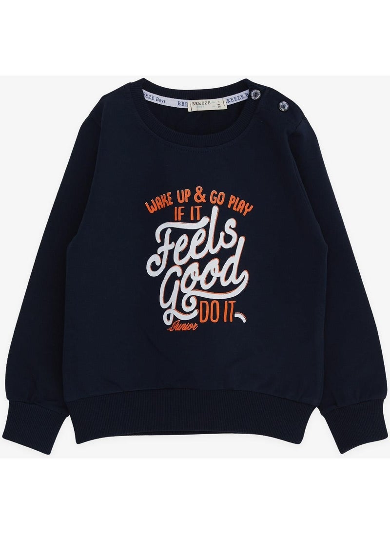 Boy's Sweatshirt with Text Printed, Age 2-6, Navy Blue