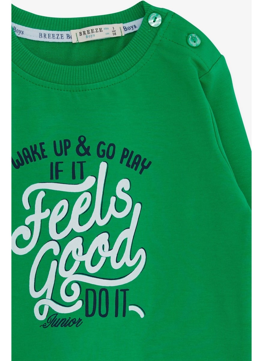 Boy's Sweatshirt Text Printed, Age 2-6, Green
