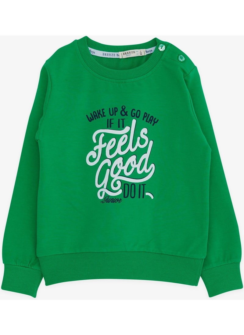 Boy's Sweatshirt Text Printed, Age 2-6, Green