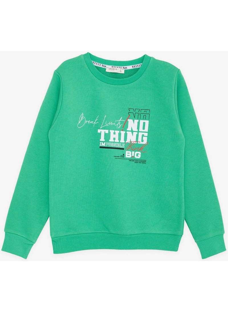 Girls & Boys Boy's Sweatshirt with Text Printed, Age 8-14, Green