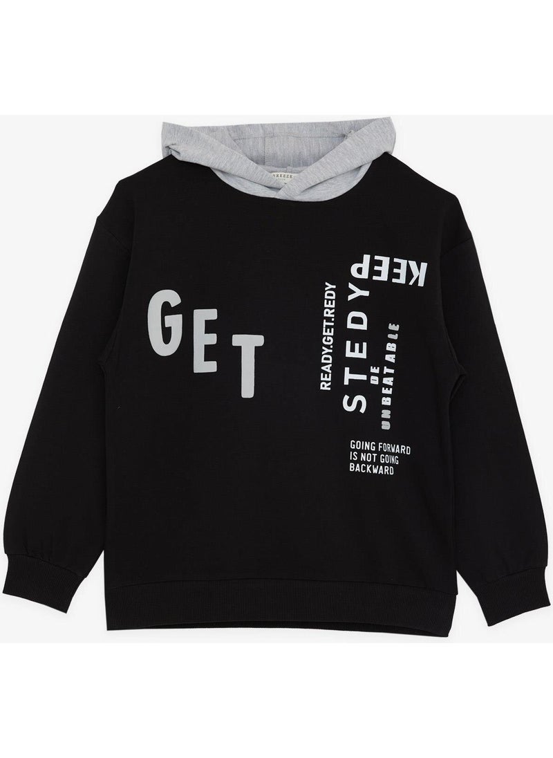 Girls & Boys Boy's Sweatshirt Hooded Text Printed 8-14 Years, Black