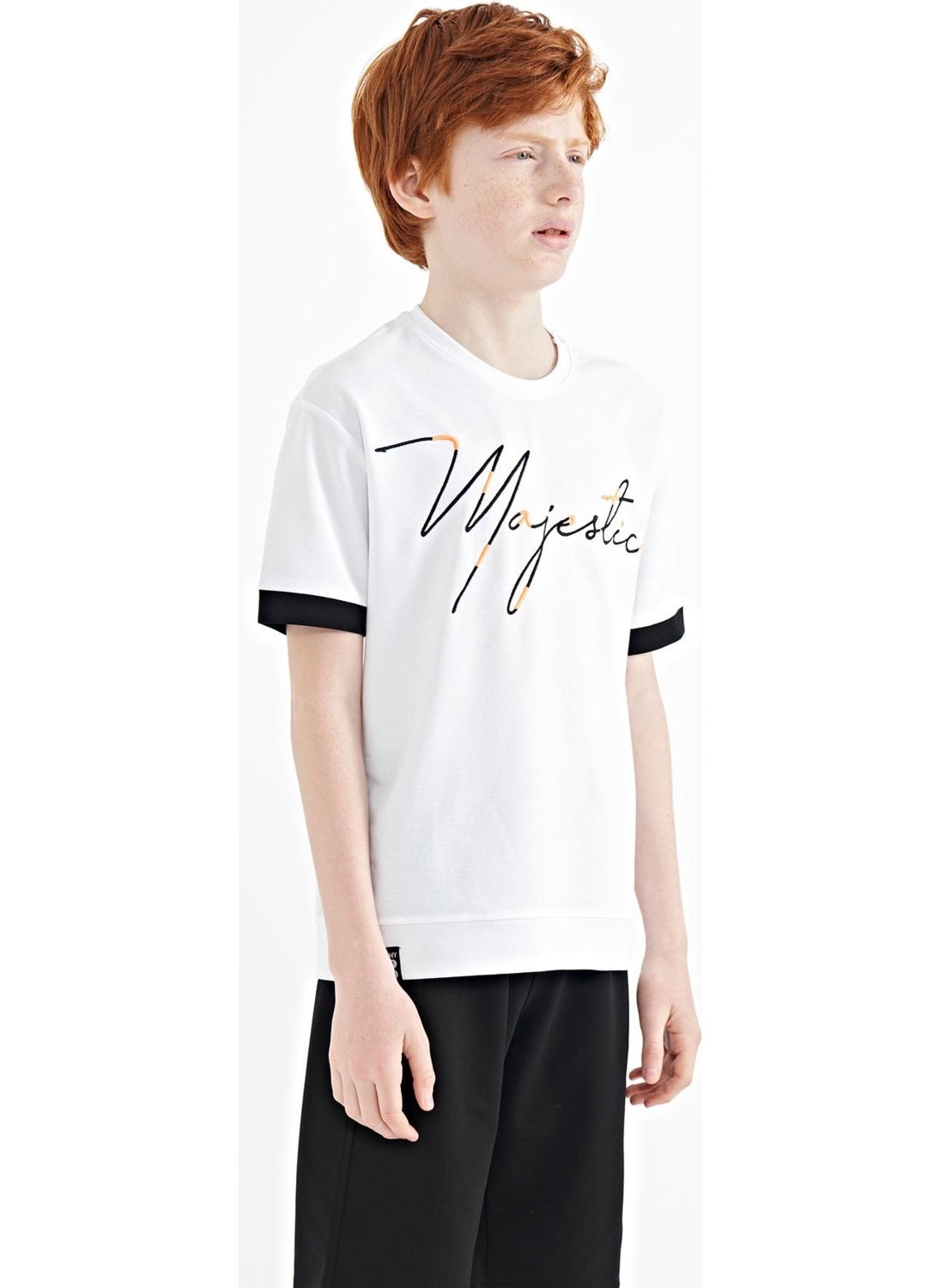 White Front Embroidered O Neck Oversize Boy T-Shirt - 11147