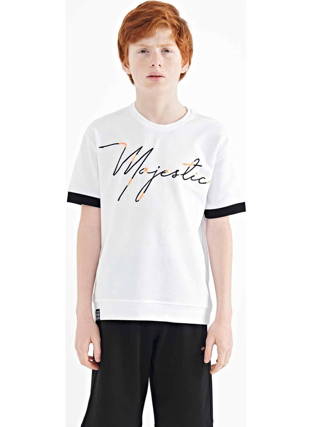 White Front Embroidered O Neck Oversize Boy T-Shirt - 11147
