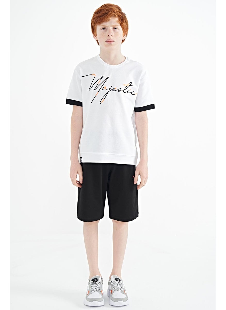White Front Embroidered O Neck Oversize Boy T-Shirt - 11147