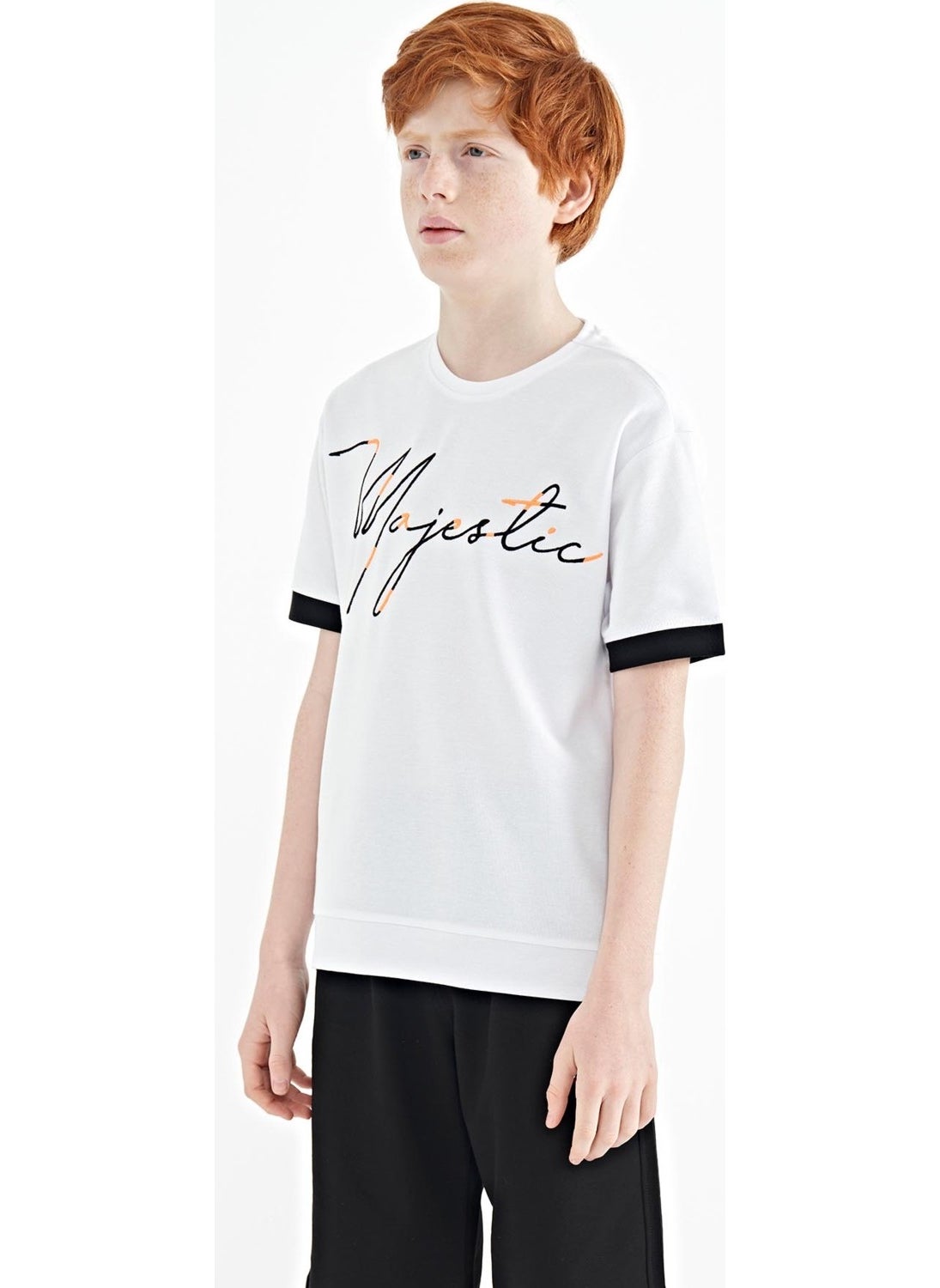White Front Embroidered O Neck Oversize Boy T-Shirt - 11147