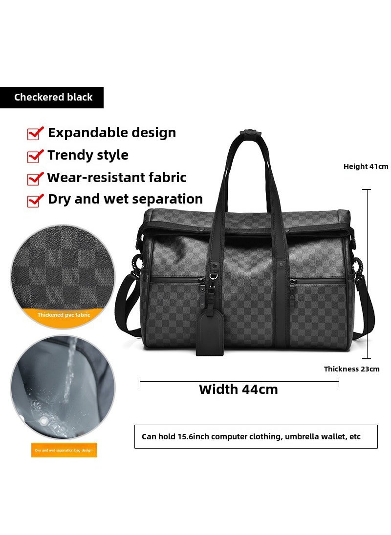 Mens Stylish Gym Travel Bag Large Capacity Waterproof 8611 checkered black