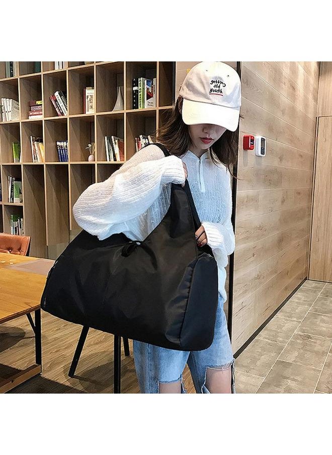 Oxford Shoulder Bag Casual Outdoor Training Yoga Sport Travel Bag Handbag Tote (Black)