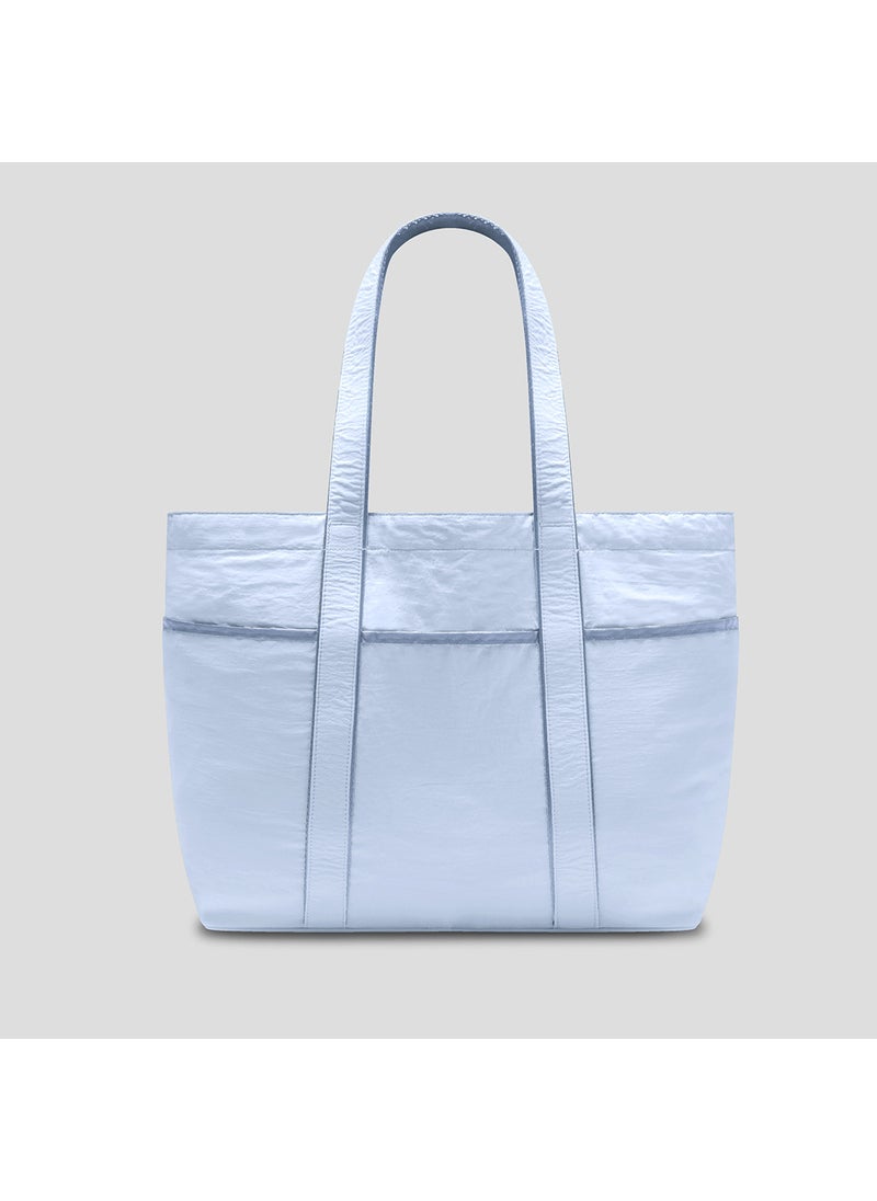 Fashionable 20L Tote Bag Waterproof Casual Commuter Shoulder Handbag Blue linen