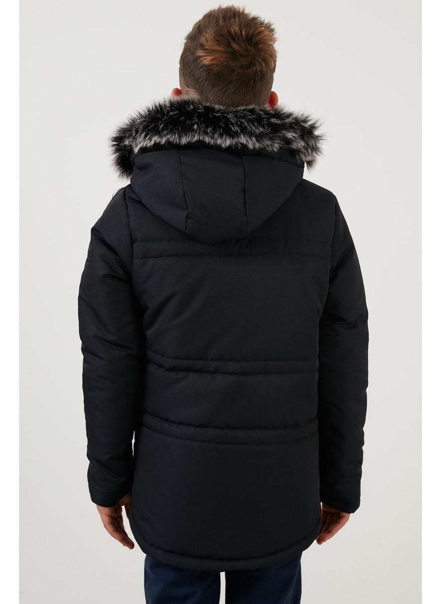 Collar Faux Fur Plush Lined Hooded Winter Coat Boy's Coat 6036056