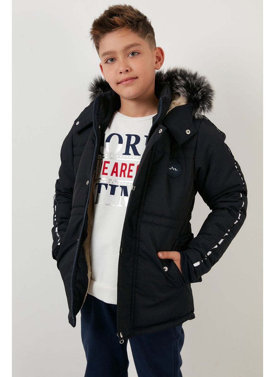Collar Faux Fur Plush Lined Hooded Winter Coat Boy's Coat 6036056