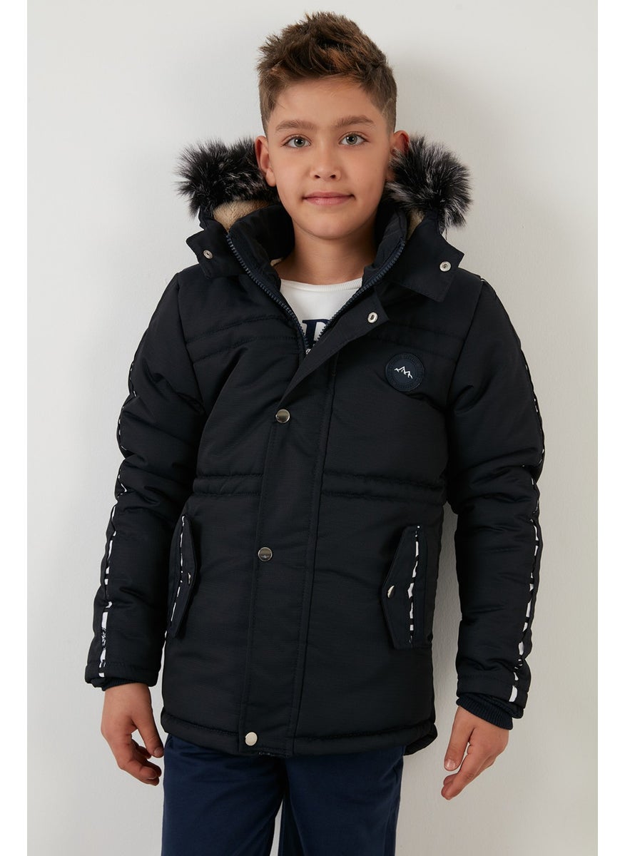 Collar Faux Fur Plush Lined Hooded Winter Coat Boy's Coat 6036056