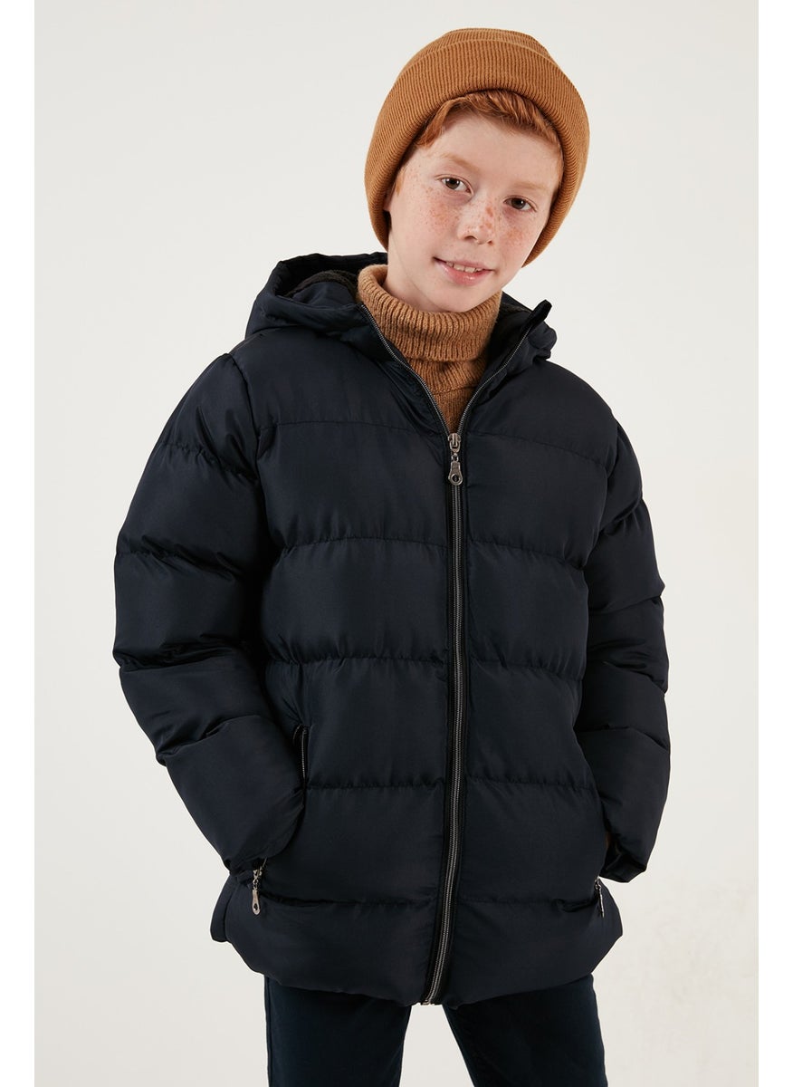 Plush Lined Hooded Winter Coat with Pockets Boys' Coat 5761911