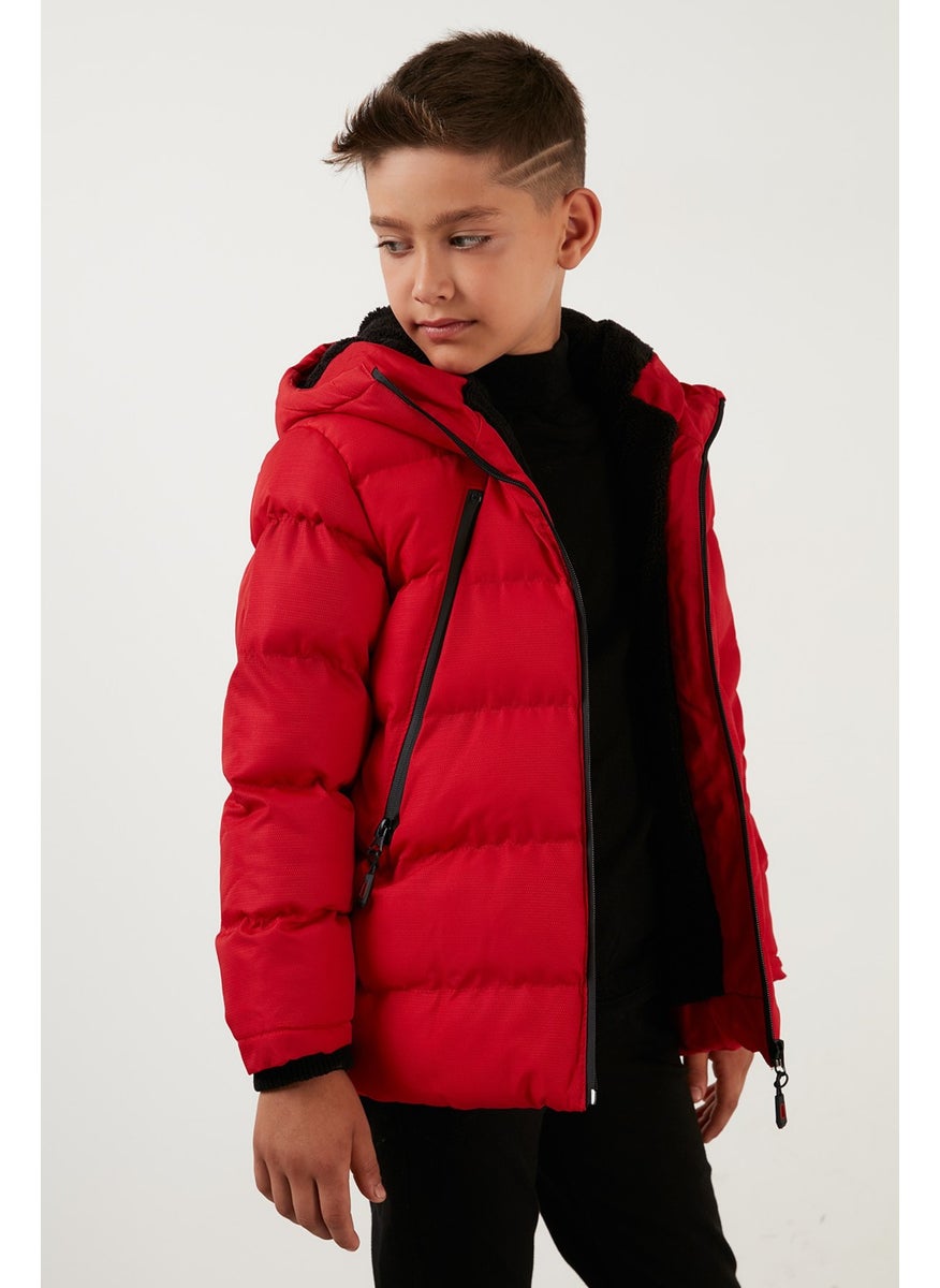 Plush Lined Hooded Puffer Coat with Zipper Pockets Boys' Coat 5760040