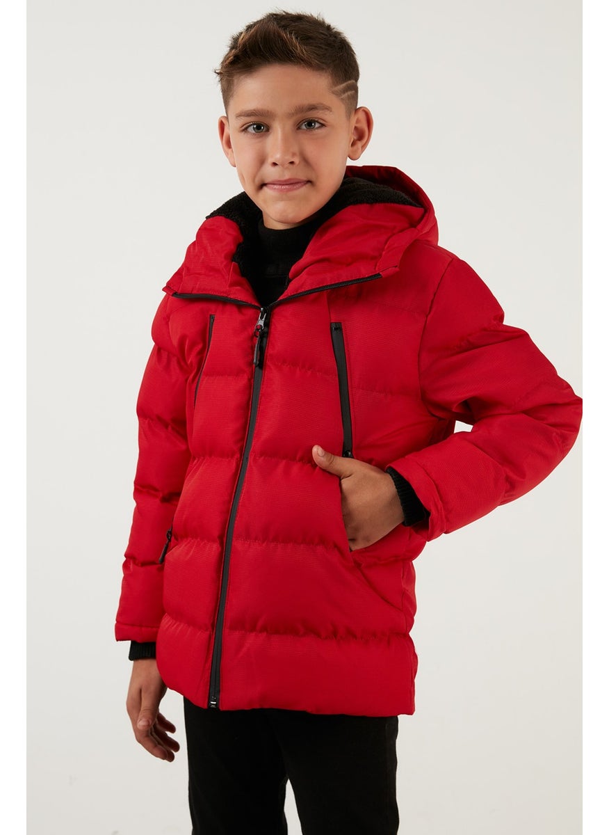 Plush Lined Hooded Puffer Coat with Zipper Pockets Boys' Coat 5760040
