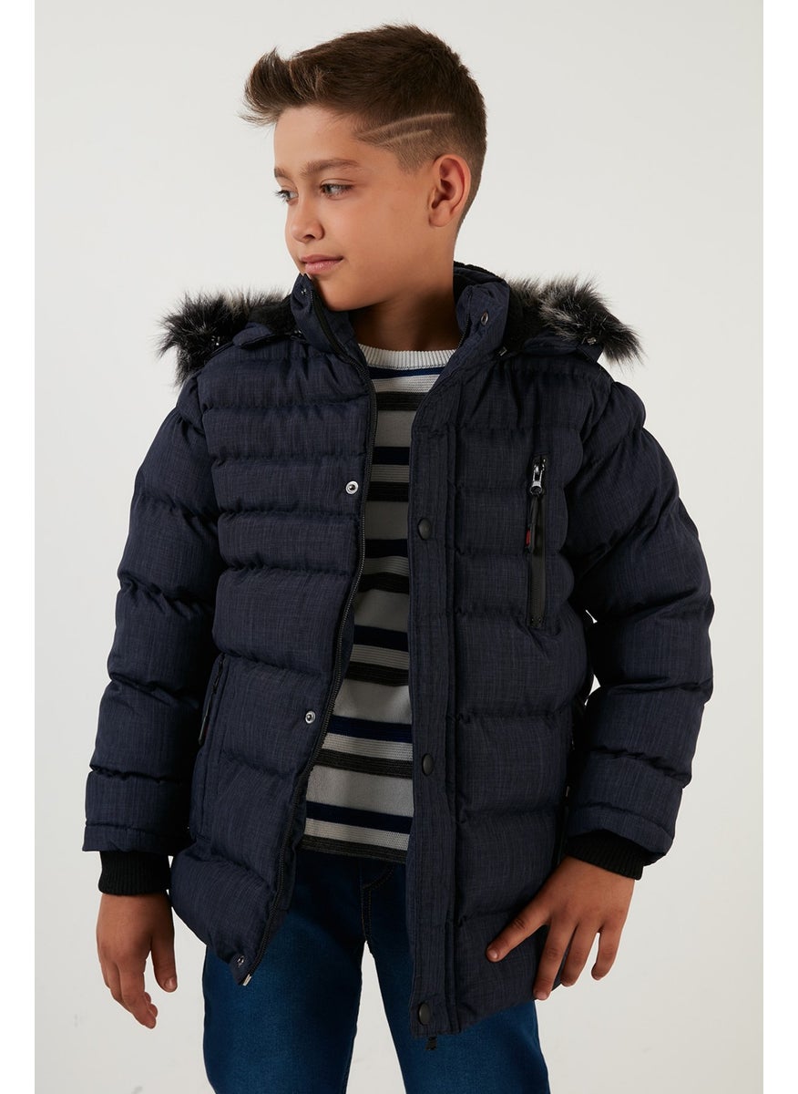 Plush Lined Removable Hooded Winter Coat with Pockets Boys' Coat 5760024