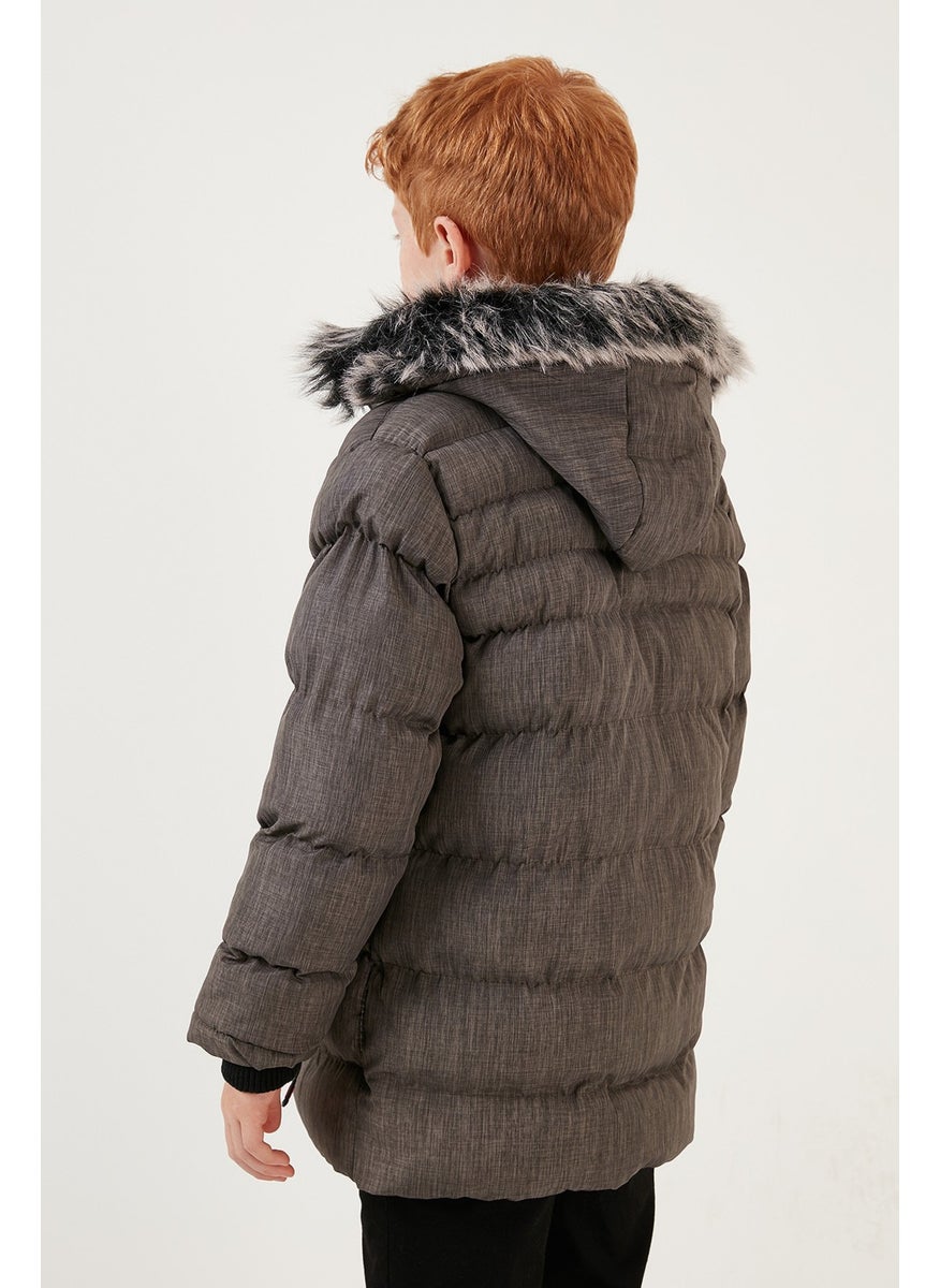 Plush Lined Removable Hooded Winter Coat with Pockets Boys' Coat 5760024