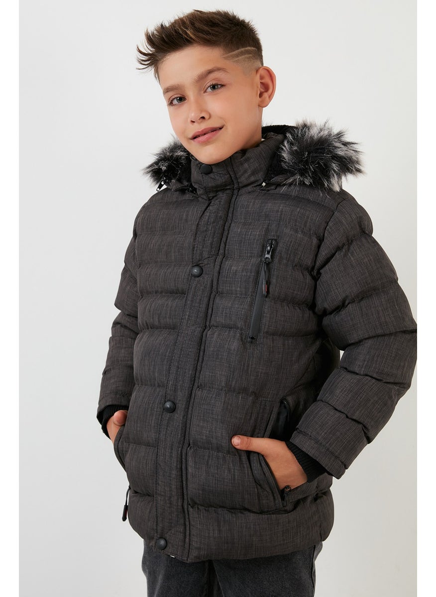 Plush Lined Removable Hooded Winter Coat with Pockets Boys' Coat 5760024