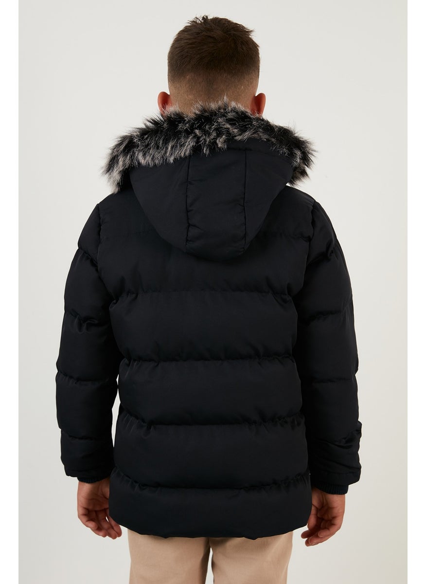 Plush Lined Removable Hooded Winter Coat with Pockets Boys' Coat 5760022