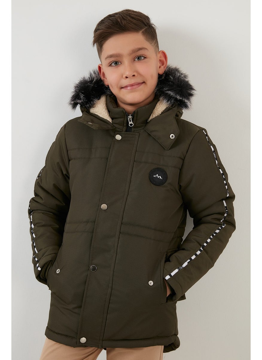 Collar Faux Fur Plush Lined Hooded Winter Coat Boy's Coat 6036056